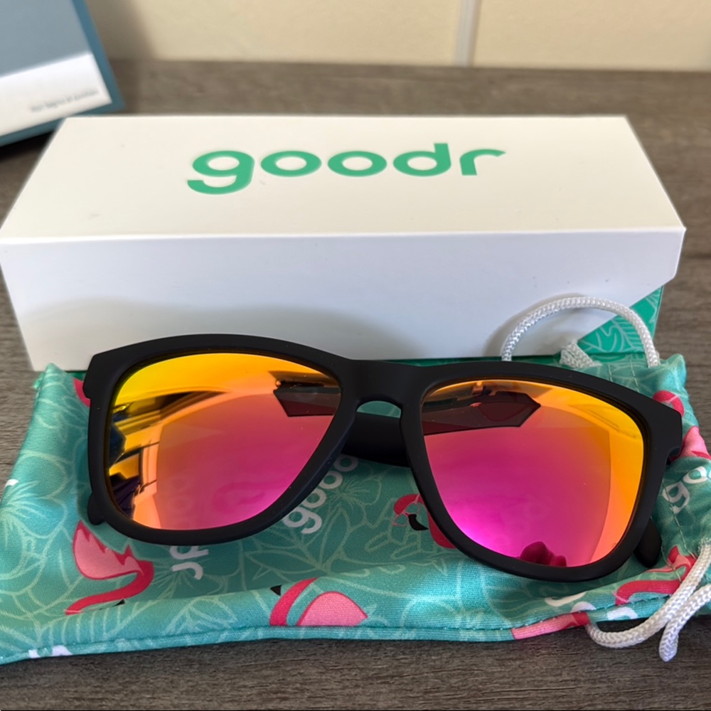 Goodr Black Sunglasses with Pink and Orange Lenses
